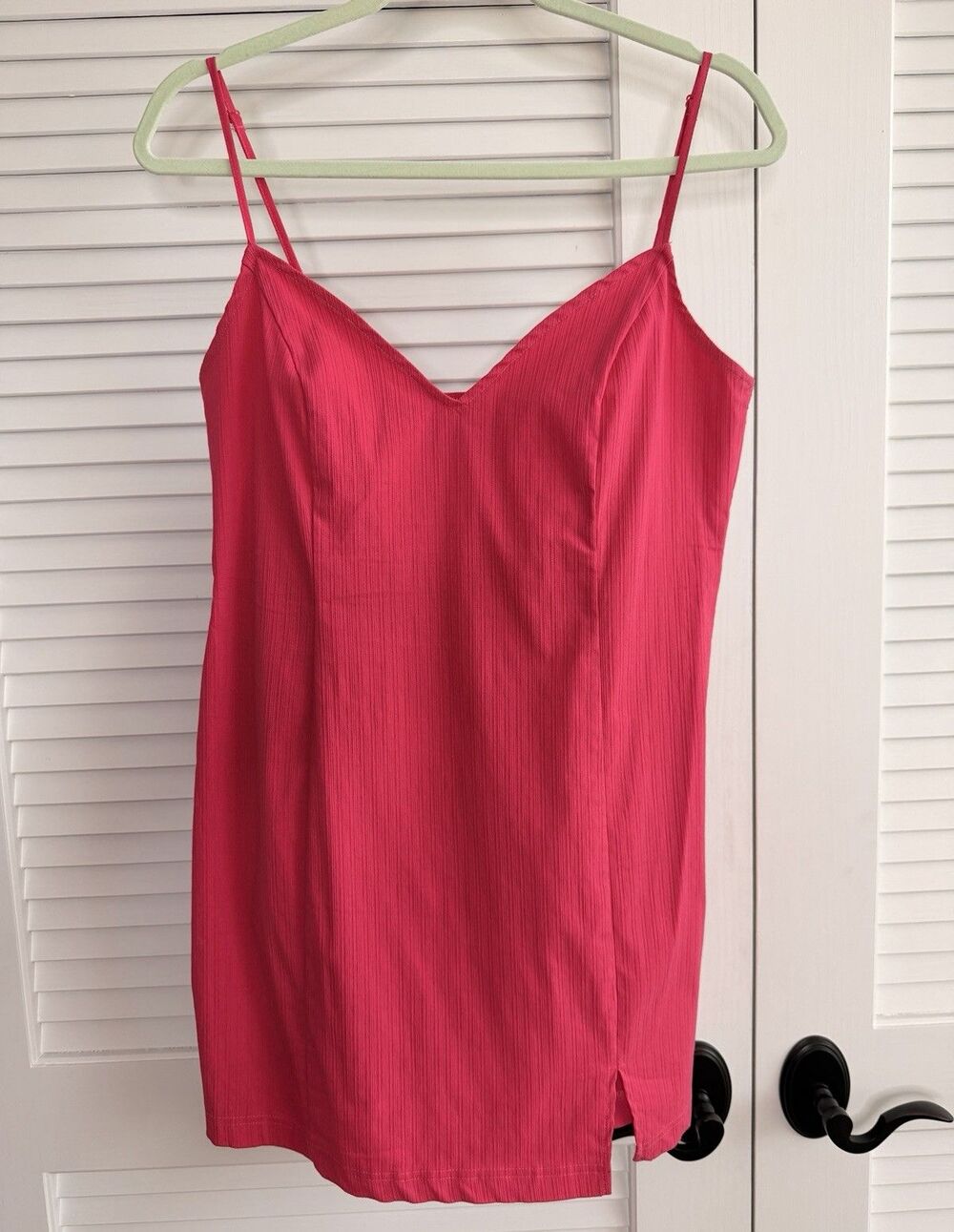 Urban Outfitters Womens Large Pink Ribbed Bodycon Dress Sleeveless Stretch Mini